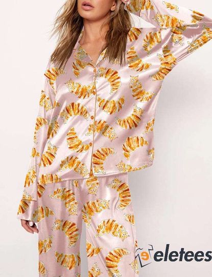 Discover Croissant Cats Long Sleeve Pajama Set