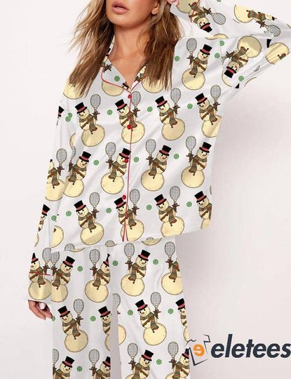 Discover Tennis Snowman Christmas Long Sleeve Pajama Set