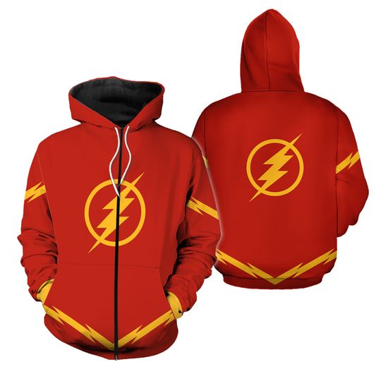 Discover The Flash Superhero 3D Cosplay Red 3D Zip Hoodie