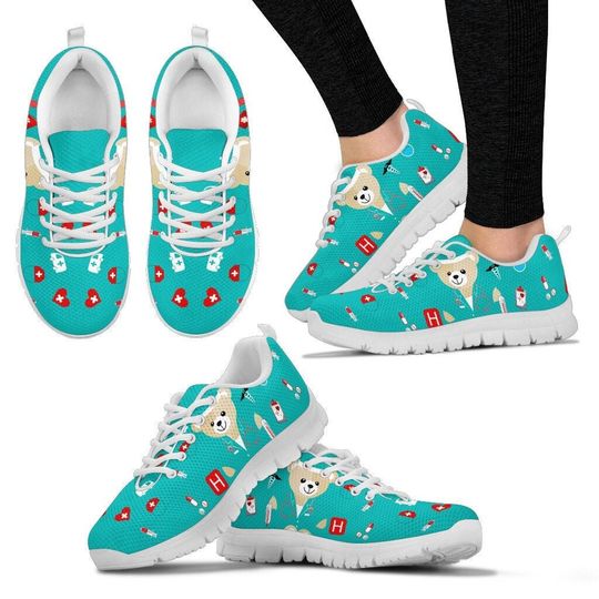 Discover Almost Gone! Nurse Sneakers, Blue Bear Nurse Women's Sneakers
