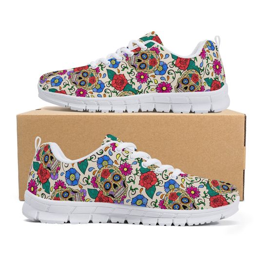Discover Candy skull athletic sneakers, dia de los muertos skull athletic running shoes