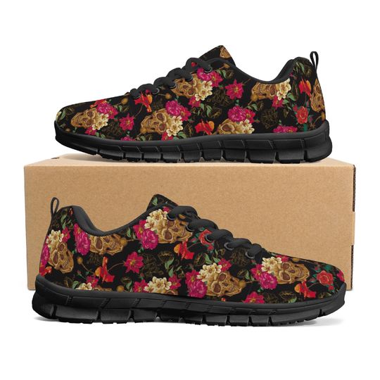 Discover Flower skull athletic running shoes, floral skull lifestyle footwear