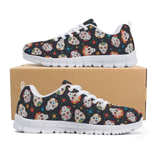 Discover Day of the dead athletic shoes, cinco de mayo skull sneakers, floral sugar skull