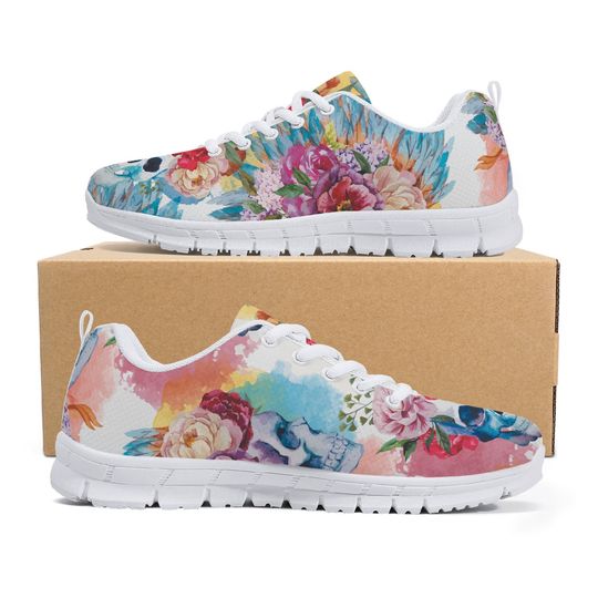 Discover Floral skull running sneakers, floral skull athletic sneakers