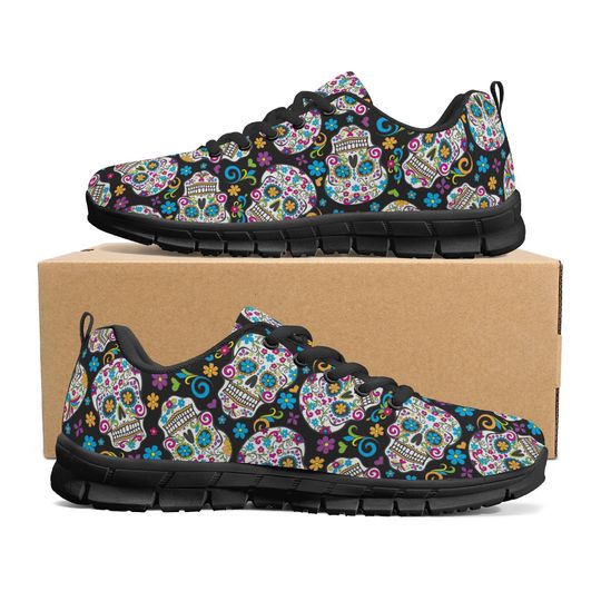 Discover Floral sugar skull unisex sneakers, dia de los muertos skull lifestyle footwear