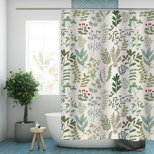 Discover Green Plant Shower Curtain Botanical Leaf Modern Fabric Bathroom Curtains