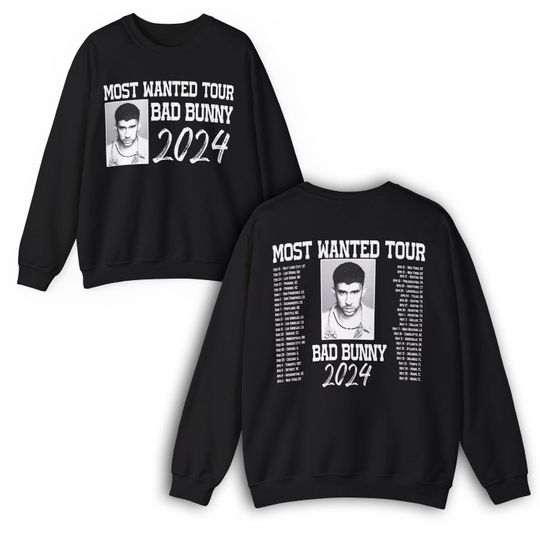 Discover Most Wanted Tour Dates 2024 (Bad Bunny) Double Sided Sweatshirt