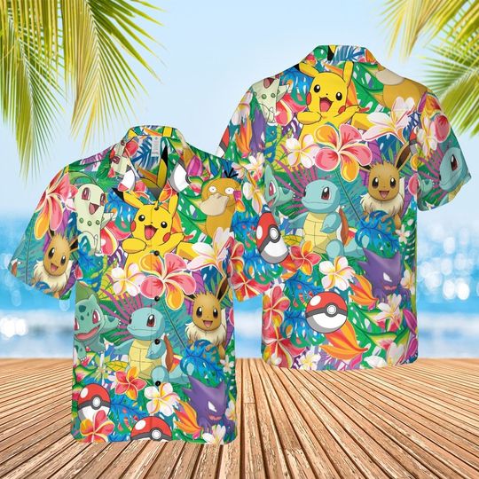 Discover Friendship of monster ball PKM Pattern hawaiian shirt button down shirt