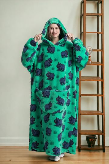Discover Hippo Print Extra Soft Fleece Hoodie Blanket