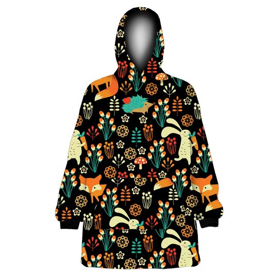 Discover Floral Fox, Rabbit, Hedgehog Animal Blanket Hoodie