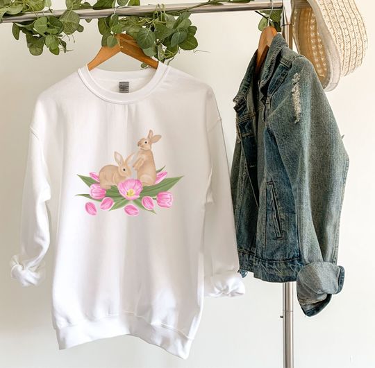 Discover Easter Rabbit Sweatshirt | Stylish Easter Women’s Apparel | Beautiful Holiday Sweater