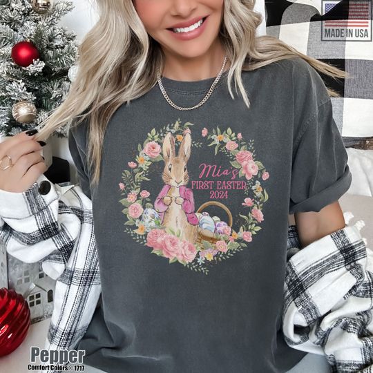 Discover Custom Babys First Easter 2024 Shirt | Celebratory Kids Easter Day Tee | Cute Bunny Design