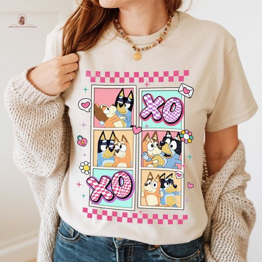 Discover Bandit Heeler and Chilli Heeler BlueyDad Xoxo Valentine Shirt