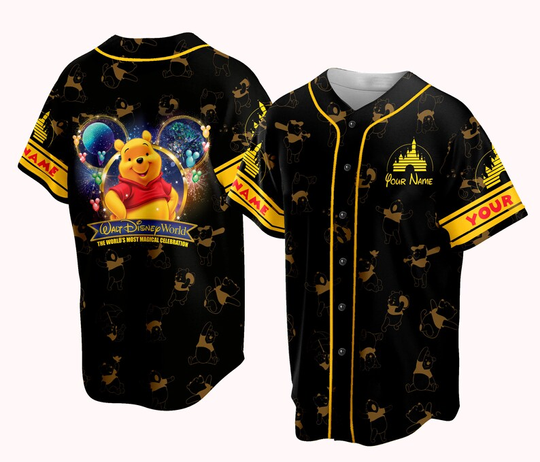 Discover Personalized Pooh The World Most Magical Celebration Baseball Jersey Shirt
