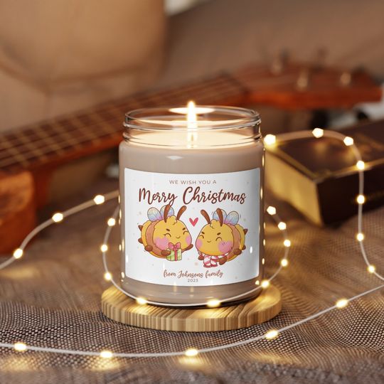 Discover Personalized Wish You Merry Christmas Soy Candle, Cute Holiday Bumblebee Family to Family Gift Candle