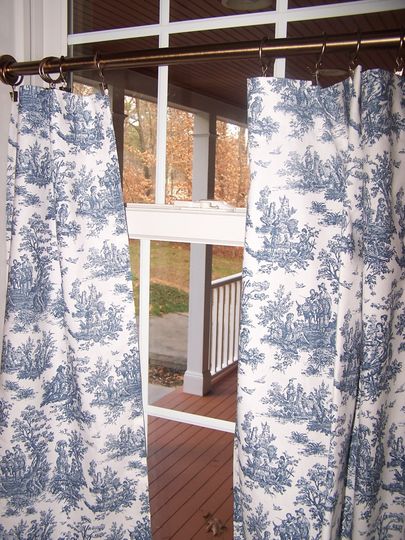 Discover Blue Toile Cafe Curtains, Tier Curtains
