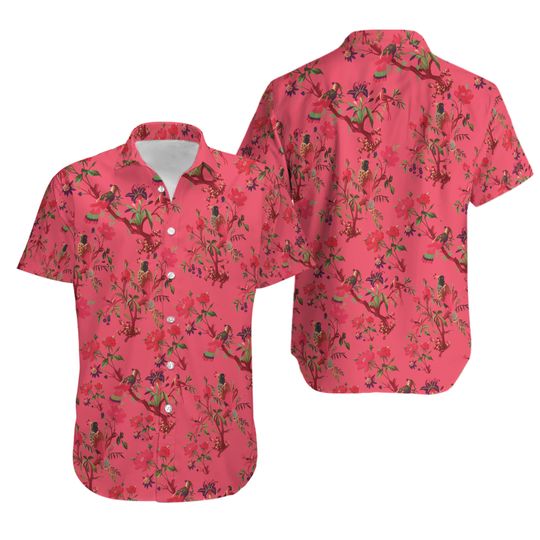 Discover OFMD Pink Bird Velvet Banyan Fabric Hawaiian Shirt