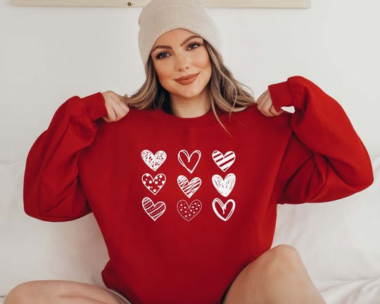 Discover Womens Valentines Hearts Sweatshirt, Valentine's Day Sweatshirt, Nine Hearts Valentine
