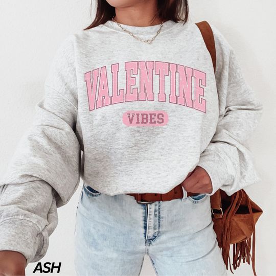 Discover Valentine Vibes Sweatshirt, Valentines Day Shirt, Pink Valentine Sweater