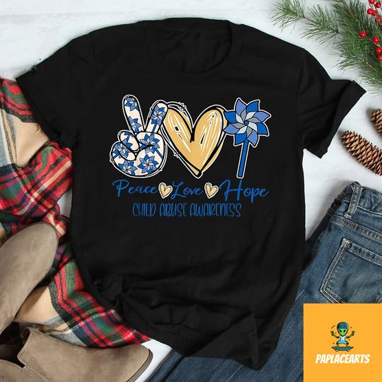Discover Peace Love Hope T-Shirt, Child Abuse Awareness Shirt