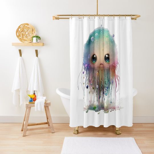 Discover Colorful baby jellyfish with big eyes Shower Curtain