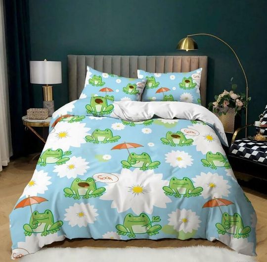 Discover Cute Frog Quilt Duvet Cover Kids Bedding Set Home Pillowcase Single Double King
