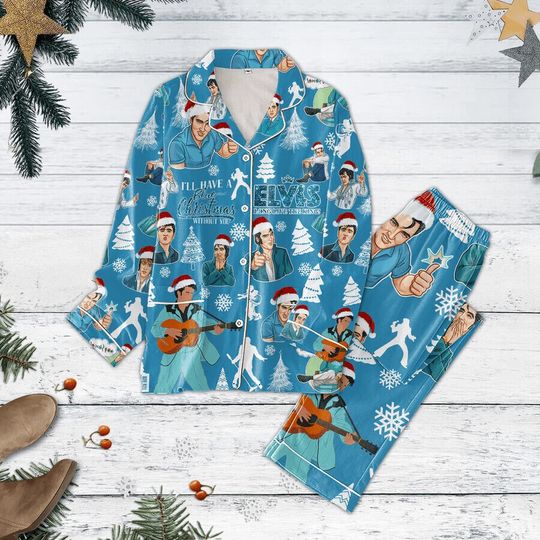 Discover Blue Xmas Elvis Presley Home Pajamas Set