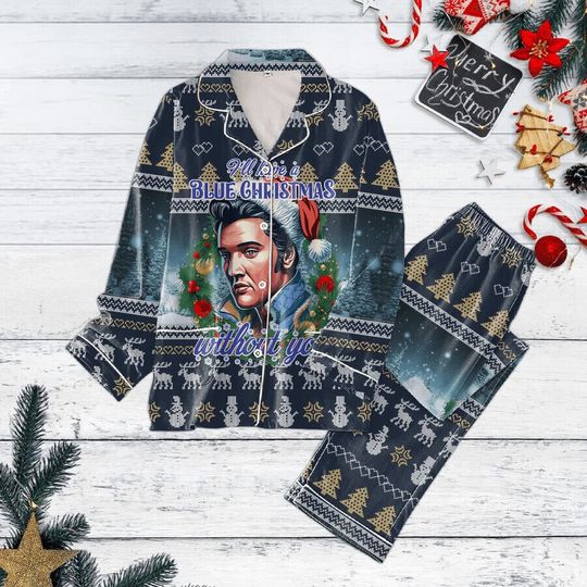 Discover Blue Xmas Elvis Presley Home Pajamas Set