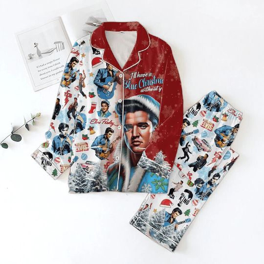 Discover Blue Xmas Elvis Presley Home Pajamas Set