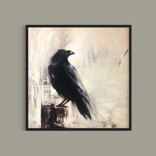 Discover black raven, abstract painting, bird painting, handmade on canvas