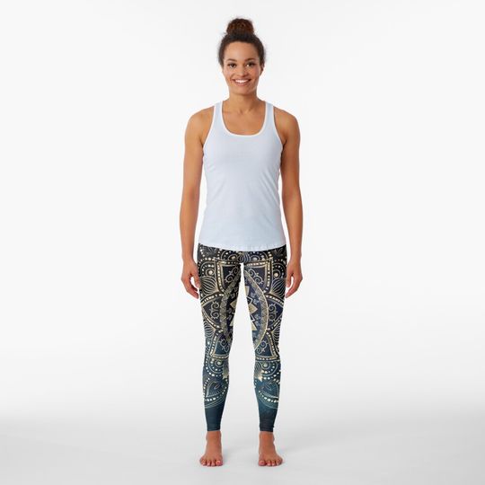 Discover Elegant Gold Mandala Blue Galaxy Leggings