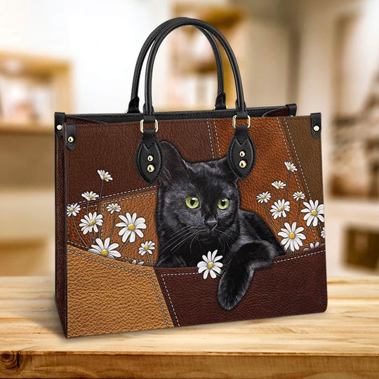 Discover Black Cat Leather Bag, Cat Handbag, Custom Leather Bag, Woman Handbag