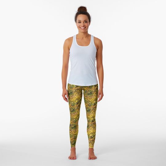 Discover Gold Shiny Glimmering Dragon Scales Leggings, Custome Leggings