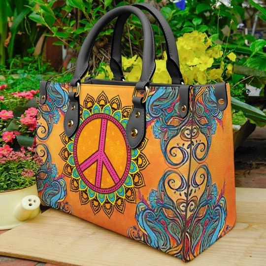 Discover Custom Hippie Sunflower Leather Bag, Sunflower Handbag,Tote Bag