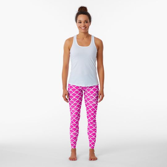 Discover Pink Fish Scales Leggings, Custome Leggings