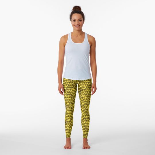 Discover Yellow Fish Scales Leggings, Custome Leggings