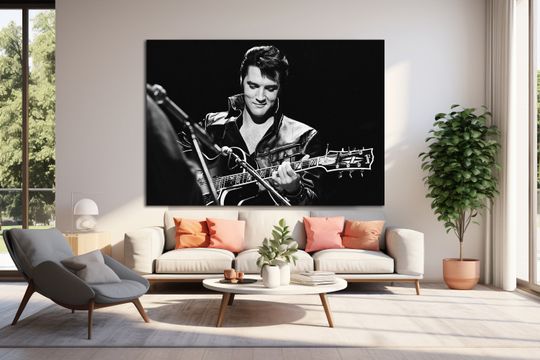 Discover Elvis Presley Guitar Canvas, Elvis Black And White 1950s 1960s Canvas