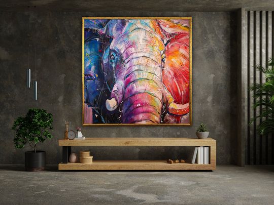 Discover Elephant painting on canvas, elephant wall art, extra large wall art, animal poster