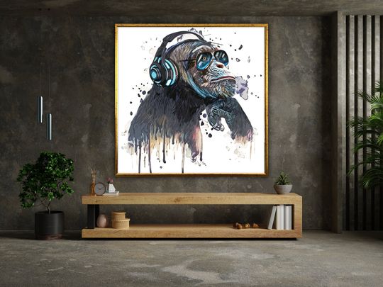 Discover Monkey canvas painting, monkey poster, modern wall art, animal poster