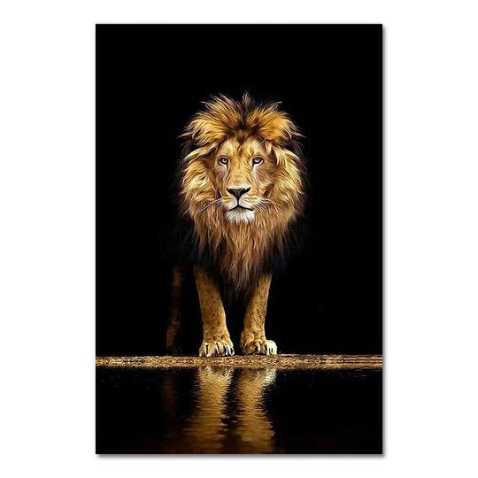 Discover Golden Black Lion Canvas Poster Modern Home Animal Print Wall Art Painting Decor
