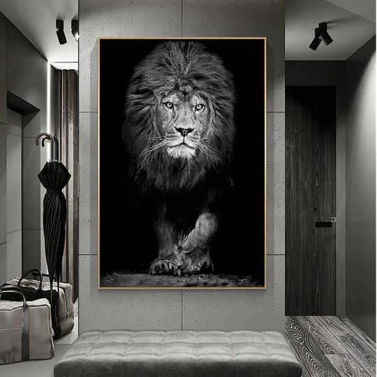 Discover Black and White Lion Animal Canvas Painting Posters and Prints Wall Art Animals