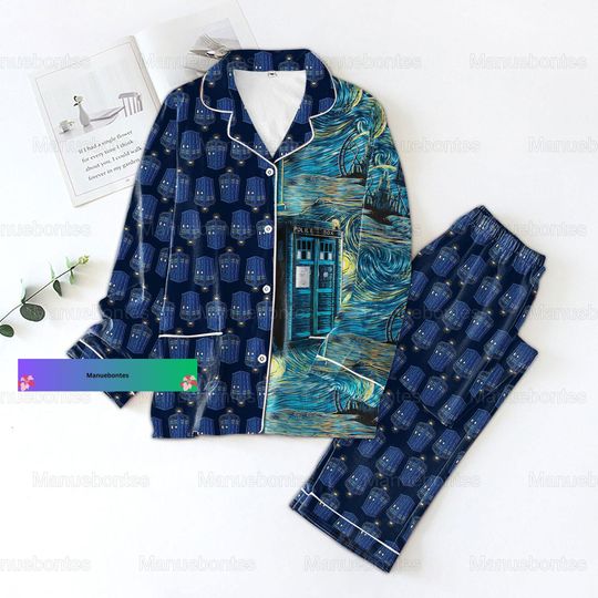 Discover Christmas Doctor Who Pajamas, Police Box Starry Night Art Pajamas Set