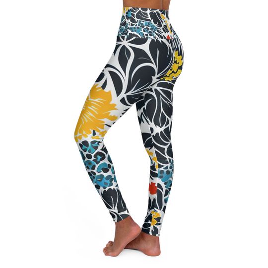 Discover Boho Floral Yoga Leggings - AI Art Print, Modern Yoga Leggings