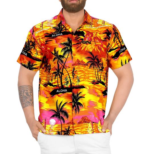 Discover Men's Summer Tops Holiday Stylish Button Down Hawaii Aloha Party