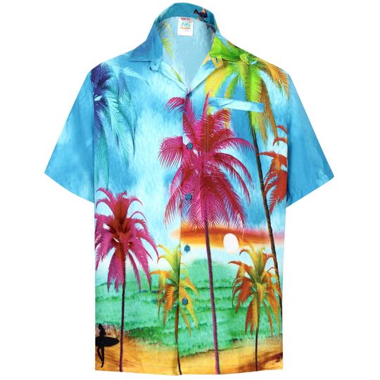 Discover Men's Hawaiian Shirt Trendy Beach Shirts Casual Short Sleeve Button Down