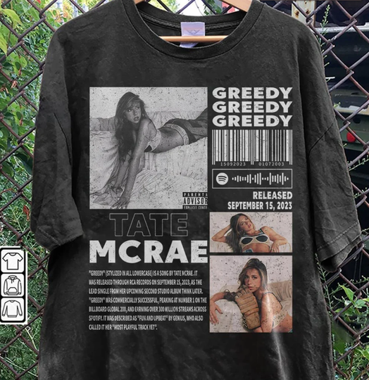 Discover Tate Mcrae Music Merch Shirt, Tate Mcrae Greedy Album 90S Tee