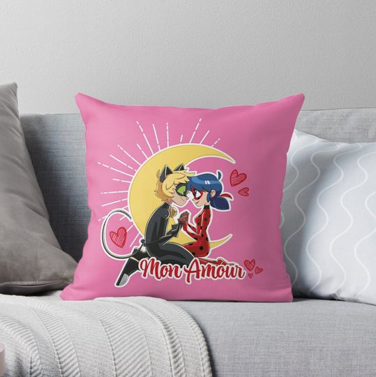 Discover Miraculous Ladybug - Valentine's Day Collection - Mon Amour with Cat Noir Throw Pillow