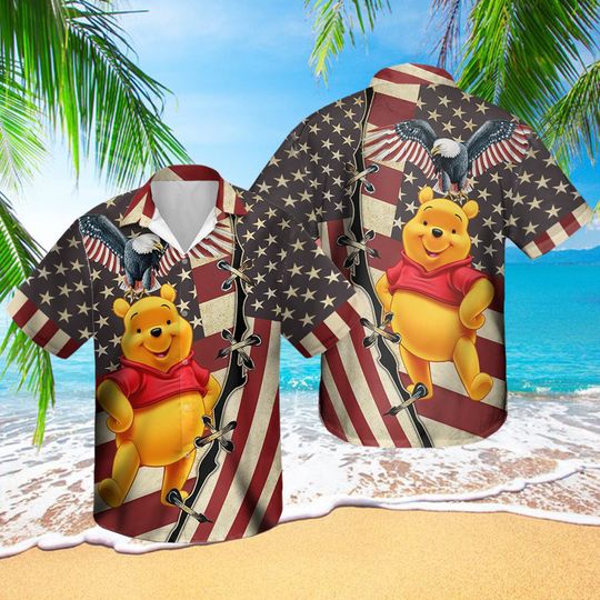 Discover Honey Bear 4th July Hawaiian Shirt, US Flag Patriot Day Hawaiian Shirts