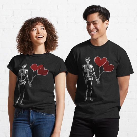 Discover Skeleton with Balloon Valentine Day Classic T-Shirt