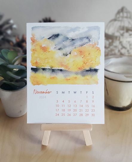 Discover 2024 Abstract Landscape Watercolor Desktop Calendar